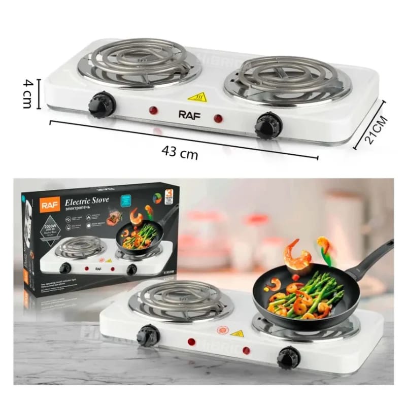 COCINA ELÉCTRICA 2000W ESTUFA PORTÁTIL DE 2 HORNILLAS RAF R.8020B
