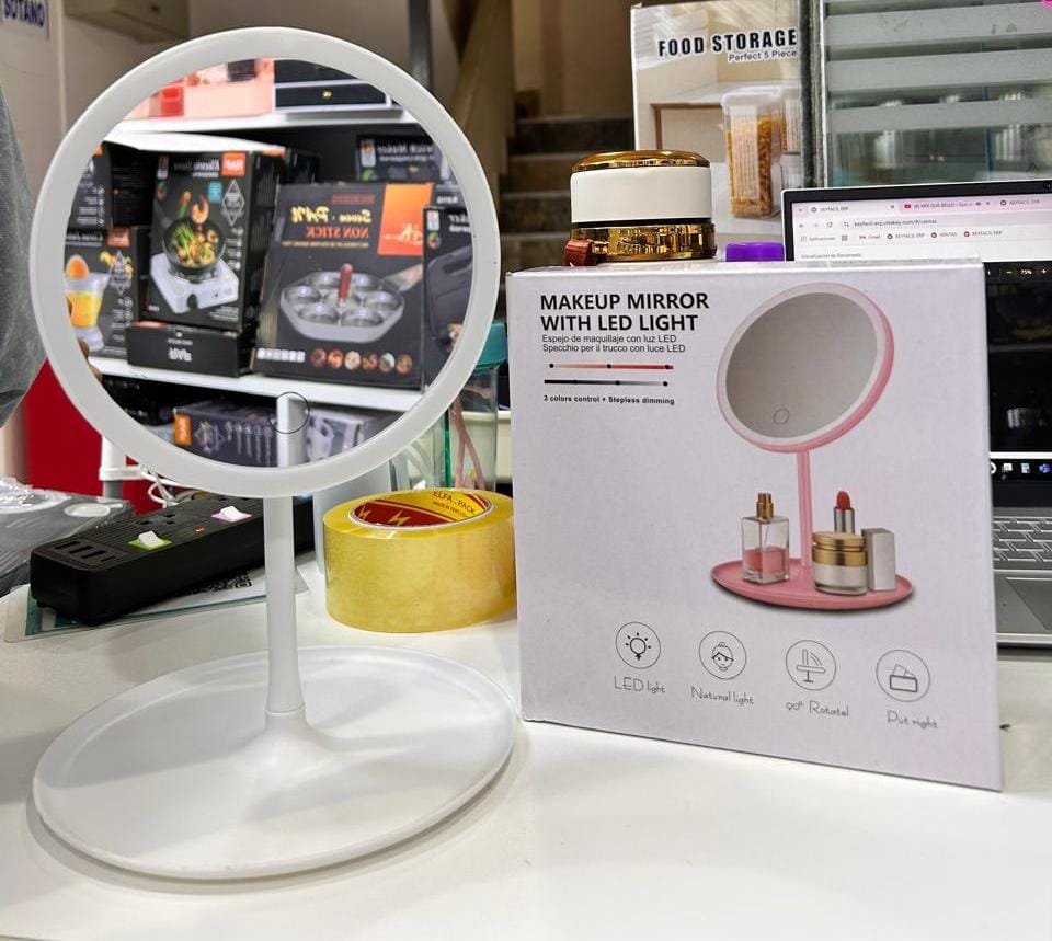 ESPEJO PARA MÁQUILLAJE CON LUZ LED CON ENCENDIDO TÁCTIL RECARGABLE