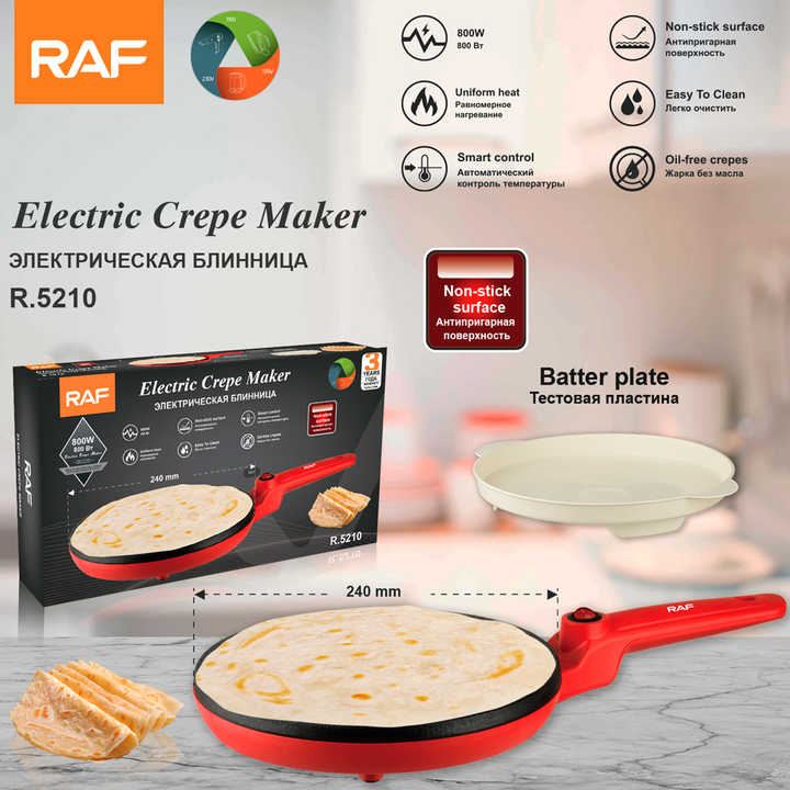 PANQUEQUERA CREPERA ELECTRICA RAF 5210 ANTIADHERENTE DE 800W
