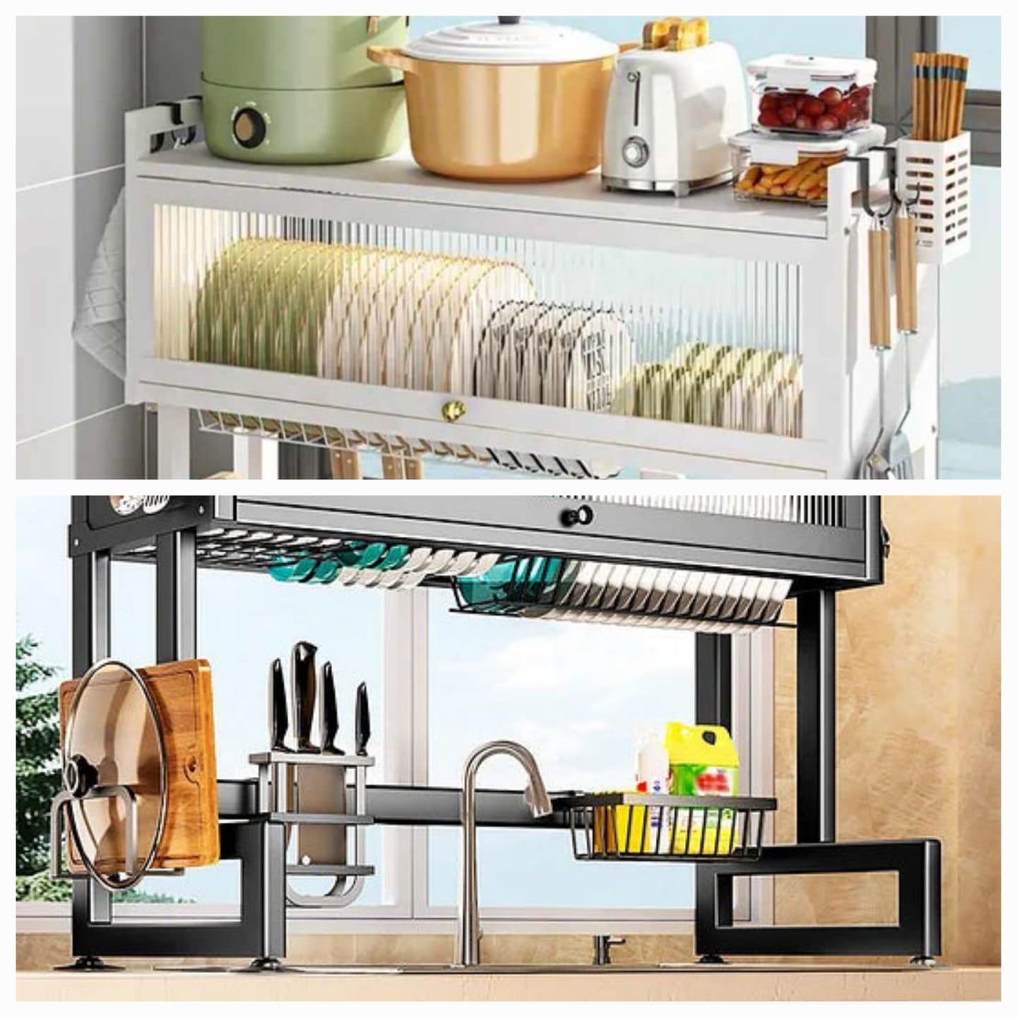 ESCURRIDOR KITCHEN RACK DE 2 NIVELES CON TAPA 82 x 85 CM