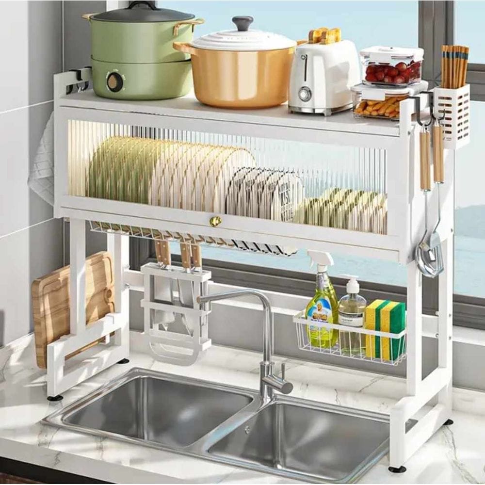 ESCURRIDOR KITCHEN RACK DE 2 NIVELES CON TAPA 82 x 85 CM