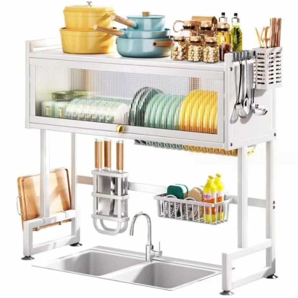 ESCURRIDOR KITCHEN RACK DE 2 NIVELES CON TAPA 82 x 85 CM