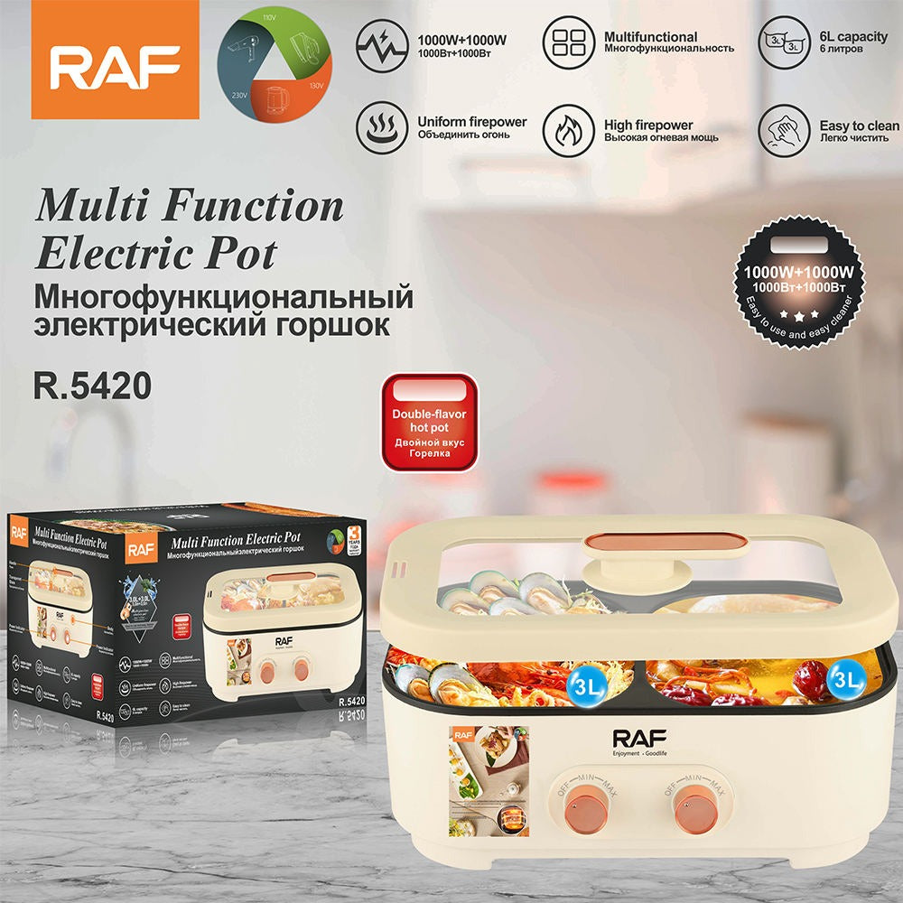 OLLA CALIENTE ELÉCTRICA MULTIFUNCIONAL + PARRILLA RAF R.5420 (6L)