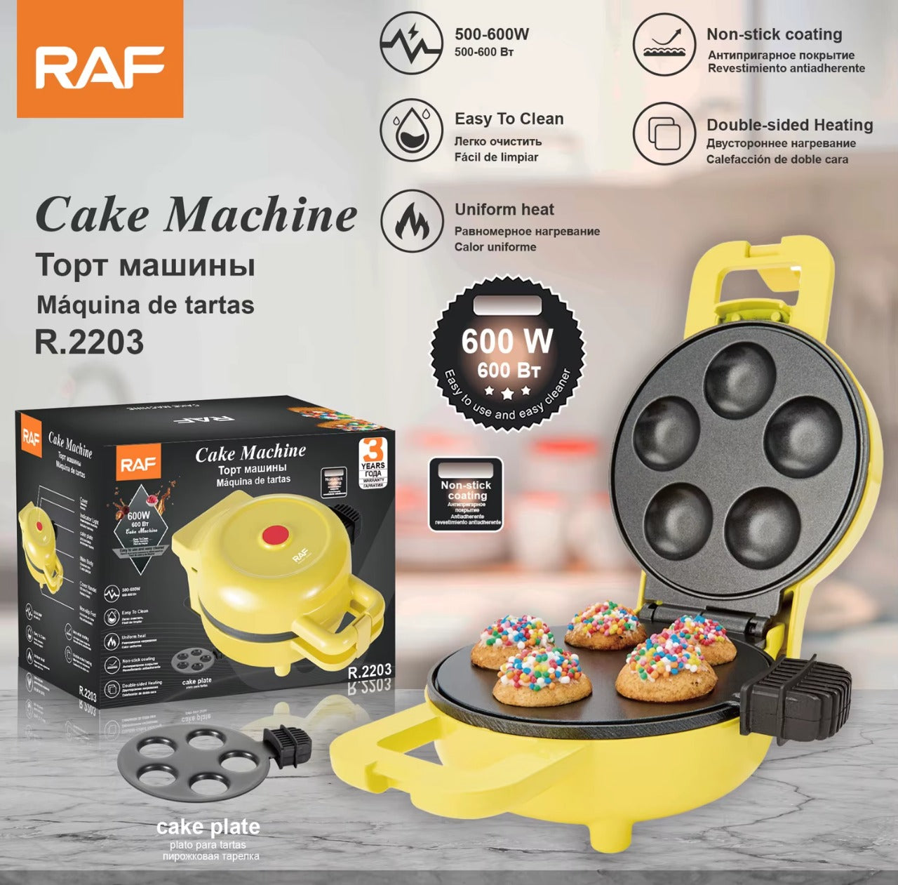 🧇💛 Máquina para Hacer Waffles y Mini Cupcakes RAF R.2203 – 600W