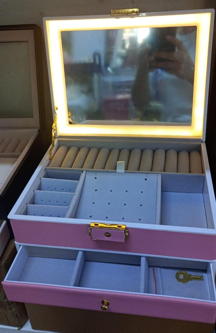 JOYERO 2 NIVELES CON LUZ LED CAJA ORGANIZADORA PORTÁTIL