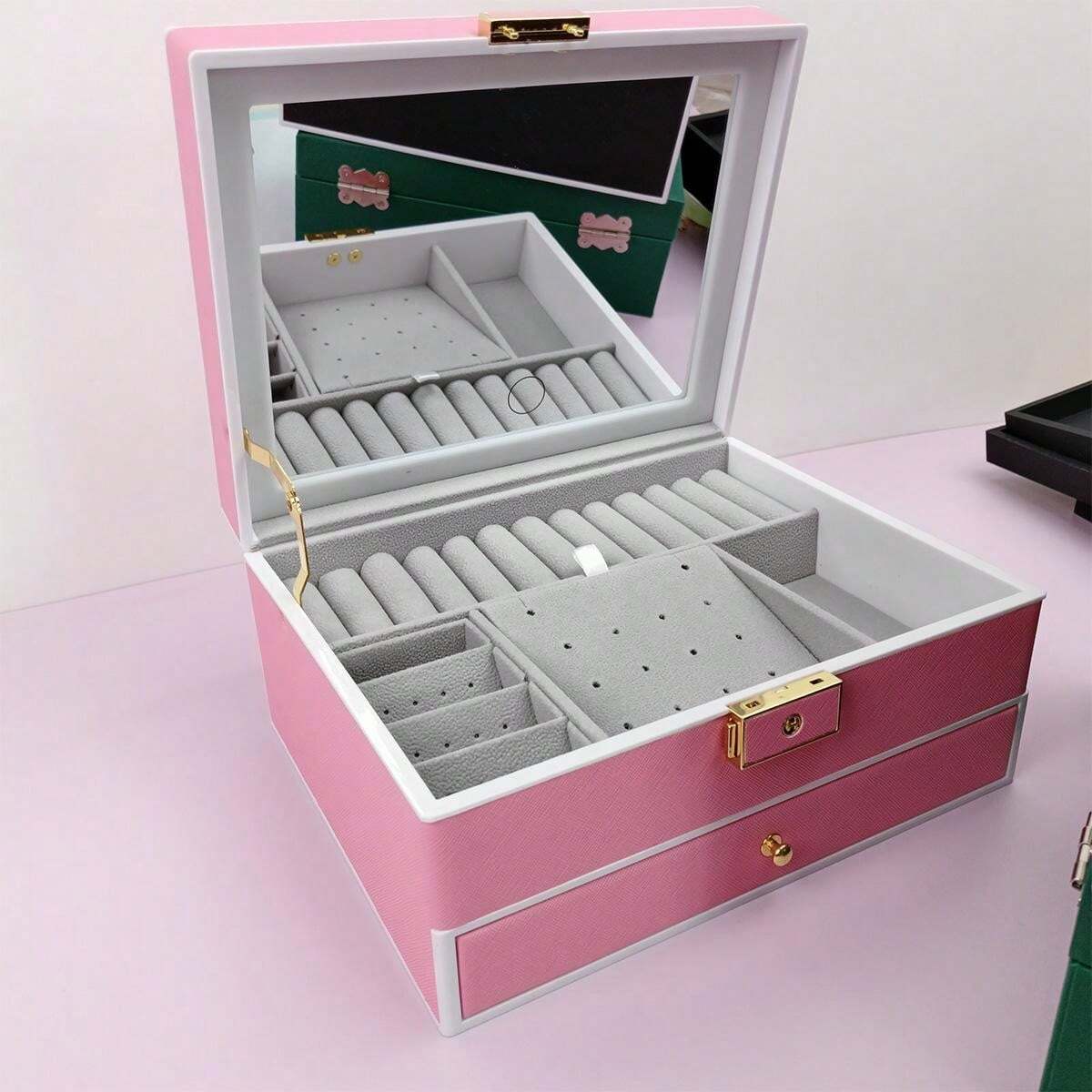 JOYERO 2 NIVELES CON LUZ LED CAJA ORGANIZADORA PORTÁTIL