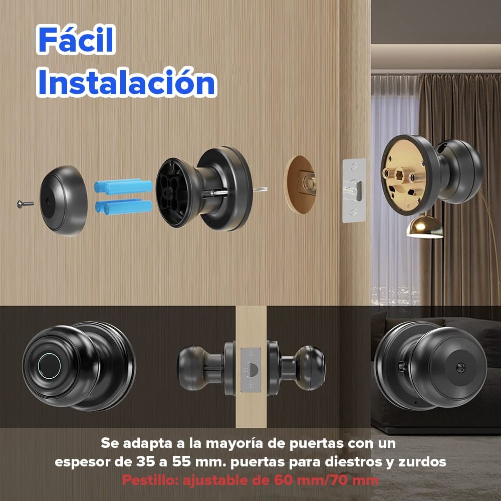 ✨ Cerradura en Bola Biométrica Inteligente con Huella Digital y Llave MSK-5