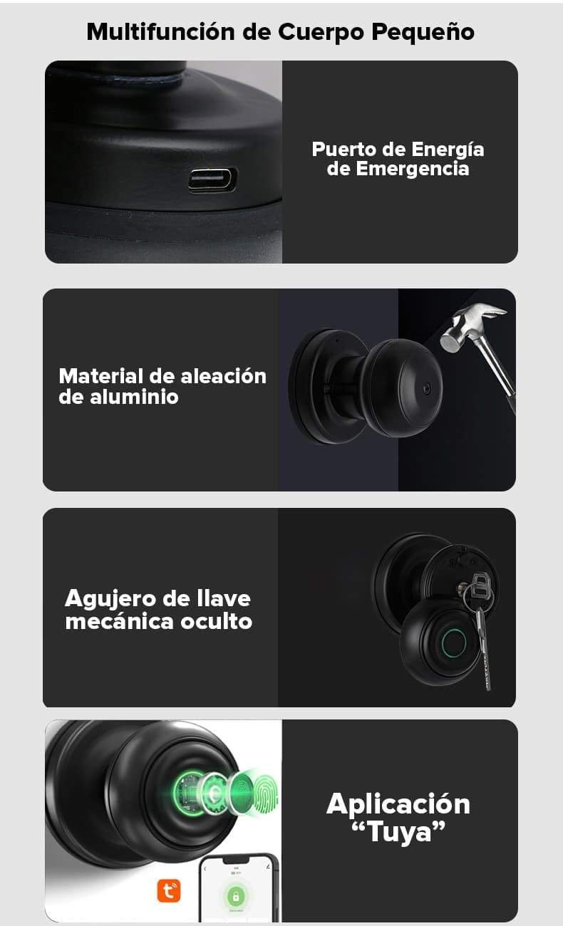 ✨ Cerradura en Bola Biométrica Inteligente con Huella Digital y Llave MSK-5
