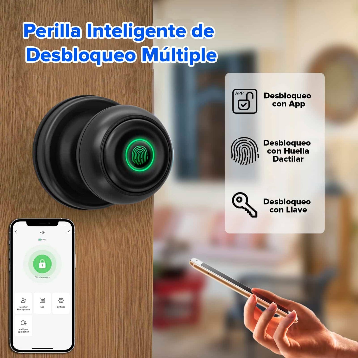 ✨ Cerradura en Bola Biométrica Inteligente con Huella Digital y Llave MSK-5