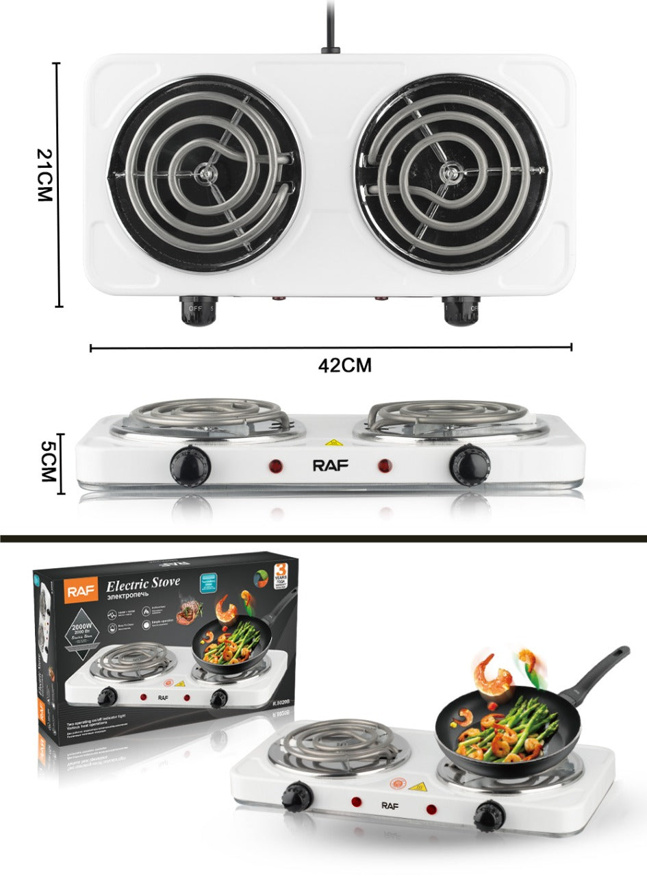 ✨ Cocina Eléctrica de Doble Quemador RAF – Aspiral (Cod. R.8020B) – 2000W ✨