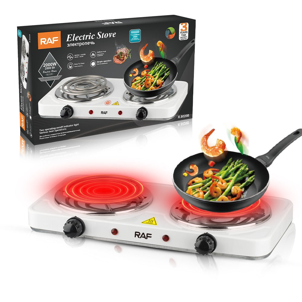 ✨ Cocina Eléctrica de Doble Quemador RAF – Aspiral (Cod. R.8020B) – 2000W ✨