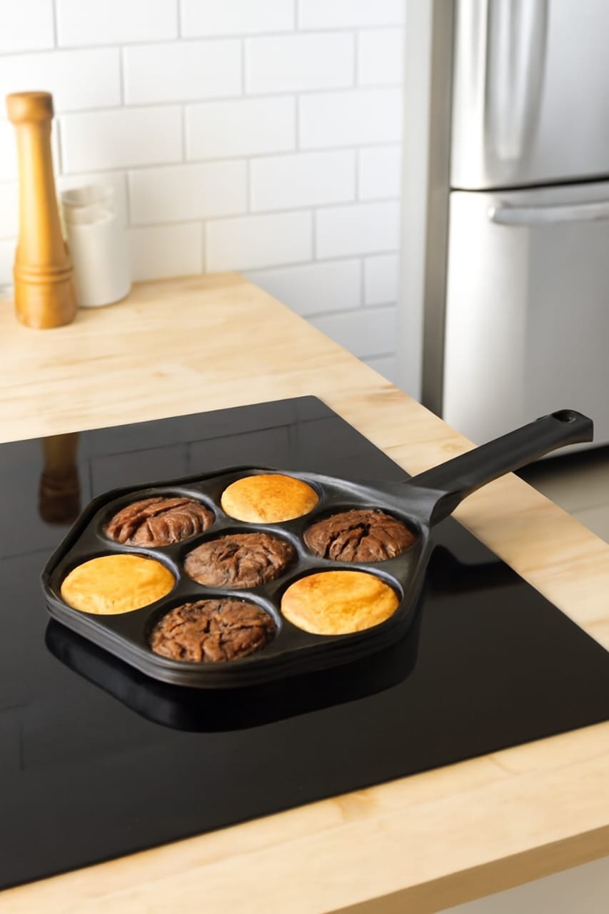 ✅SARTÉN GRILL DE 7 UNIDADES PARA HACER HAMBURGUESAS, PAN, PANQUEQUES