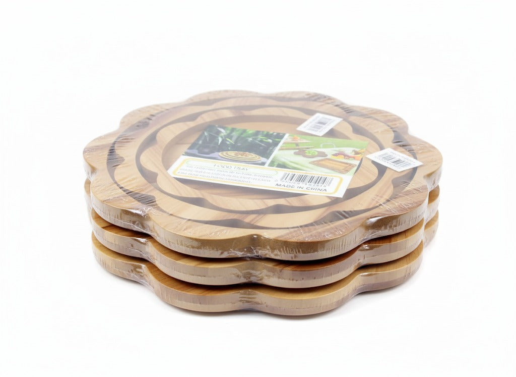 🌸 SET DE 3 BANDEJAS DE MADERA EN FORMA DE FLOR DE BAMBU RESISTENTE MADERA MARMOLEDA NATURAL