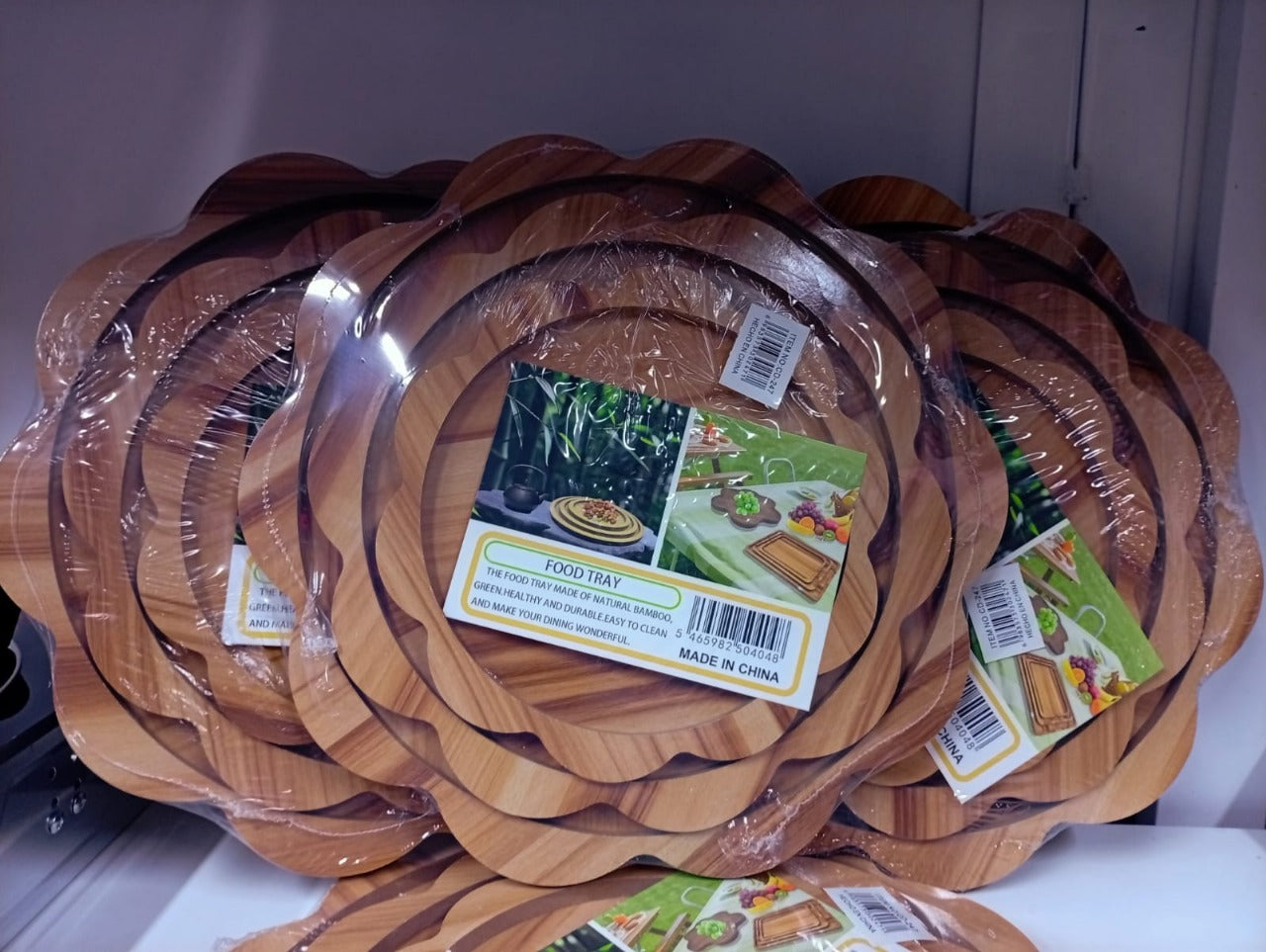 🌸 SET DE 3 BANDEJAS DE MADERA EN FORMA DE FLOR DE BAMBU RESISTENTE MADERA MARMOLEDA NATURAL