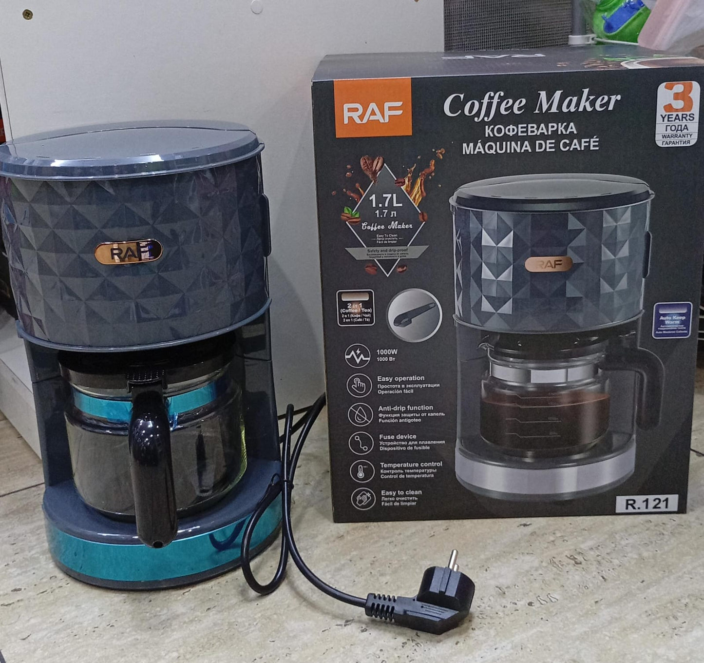 CAFETERA ELECTRICA RAF R.121 DE 1.2 LITROS DE 680W