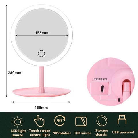 ESPEJO PARA MÁQUILLAJE CON LUZ LED CON ENCENDIDO TÁCTIL RECARGABLE