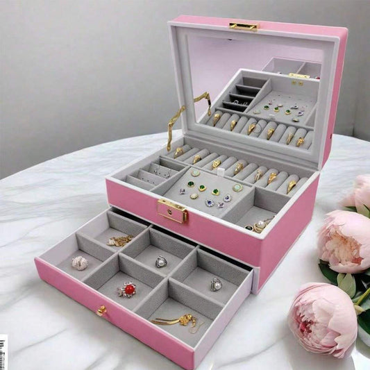 JOYERO 2 NIVELES CON LUZ LED CAJA ORGANIZADORA  PORTÁTIL