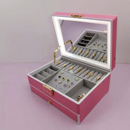 JOYERO 2 NIVELES CON LUZ LED CAJA ORGANIZADORA  PORTÁTIL
