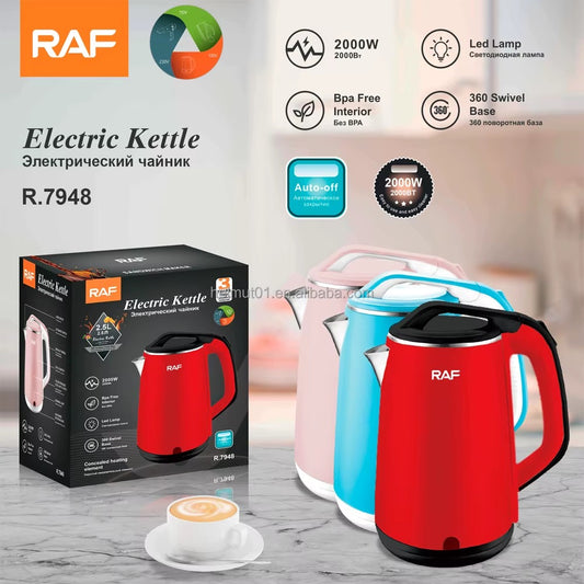 🔥 HERVIDOR ELÉCTRICO MULTICOLOR RAF 2.5L – 2000W R.7948. (DOBLE PARED + LED)