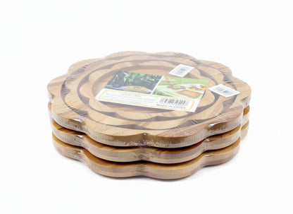 🌸 SET DE 3 BANDEJAS DE MADERA EN FORMA DE FLOR DE BAMBU RESISTENTE MADERA MARMOLEDA NATURAL