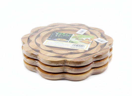🌸 SET DE 3 BANDEJAS DE MADERA EN FORMA DE FLOR DE BAMBU RESISTENTE MADERA MARMOLEDA NATURAL